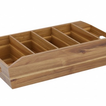Premium Acacia Wood Divided Storage Bin with Handles - Versatile Organization Solution